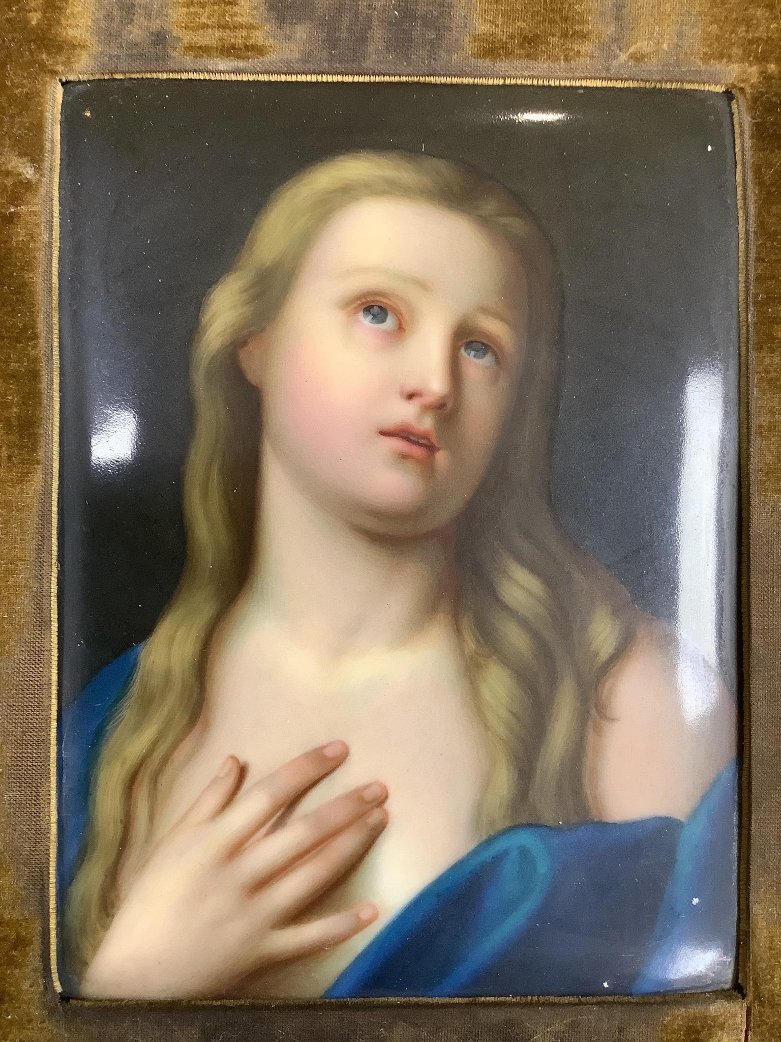 A KPM Berlin porcelain plaque of the Penitent Magdalene, after Pietro Rotari, late 19th century